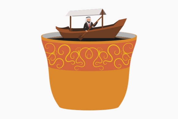 Arab Businessman Rowing Boat on Coffee