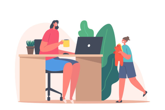 Mother Character Work from Home Office