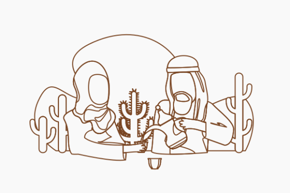 Outline Arab Man Pouring Coffee for Wife